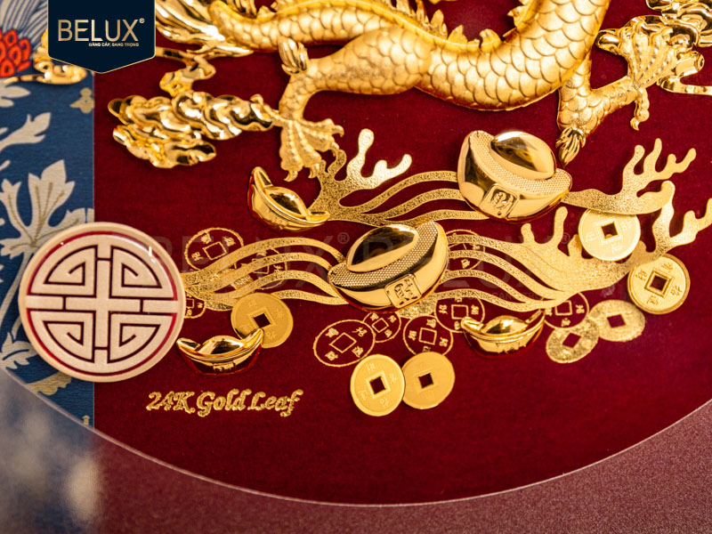 Tranh Rồng chầu ngọc dát vàng 24k 30x30cm